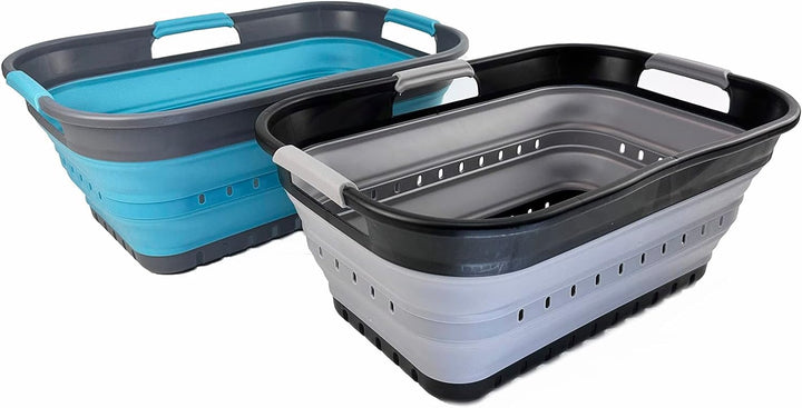 SAMMART 21L Super Mini Zusammenklappbarer Kunststoffkorb mit 3 Griffen – Faltbarer Pop-Up-Aufbewahru