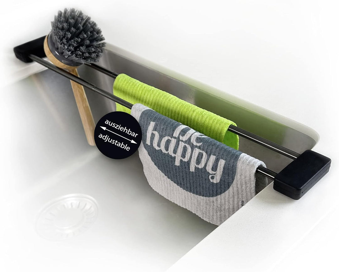 Sanni Shoo Spültuchhalter schwarz, Spülbecken Organizer, Flexibler Lappenhalter für Spülbecken, Spül