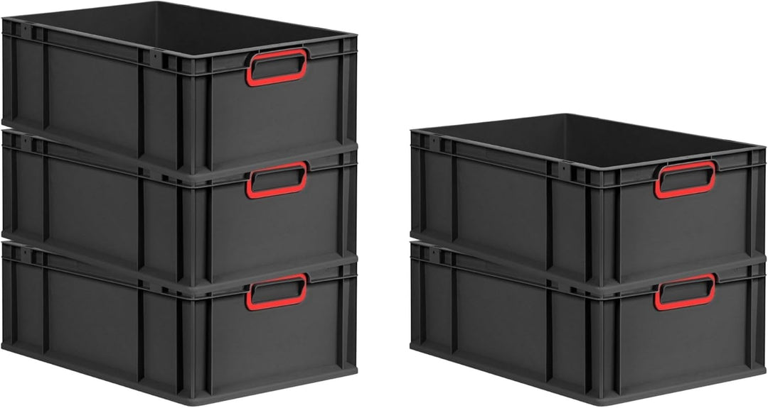 PROREGAL SparSet 5x Eurobox NextGen Color | HxBxT 22x40x60cm | 44 Liter | Griffe rot geschlossen | V