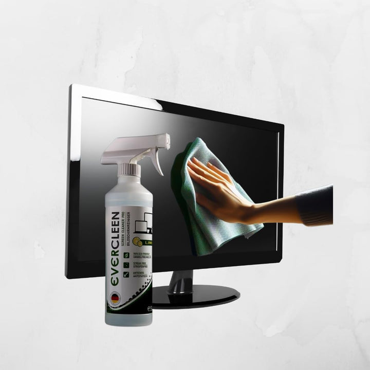 EVERCLEEN Made in Germany Screen Cleaner Pro Bildschirmreiniger 500ml + Mikrofasertuch + 2GO Sprüher