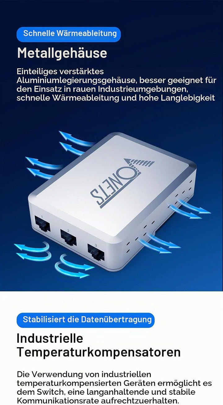 VONETS VS500 Industrie 5 Ports Gigabit Switch Ethernet RJ45 Splitter Extend LAN Netzwerk Port, 4 Por