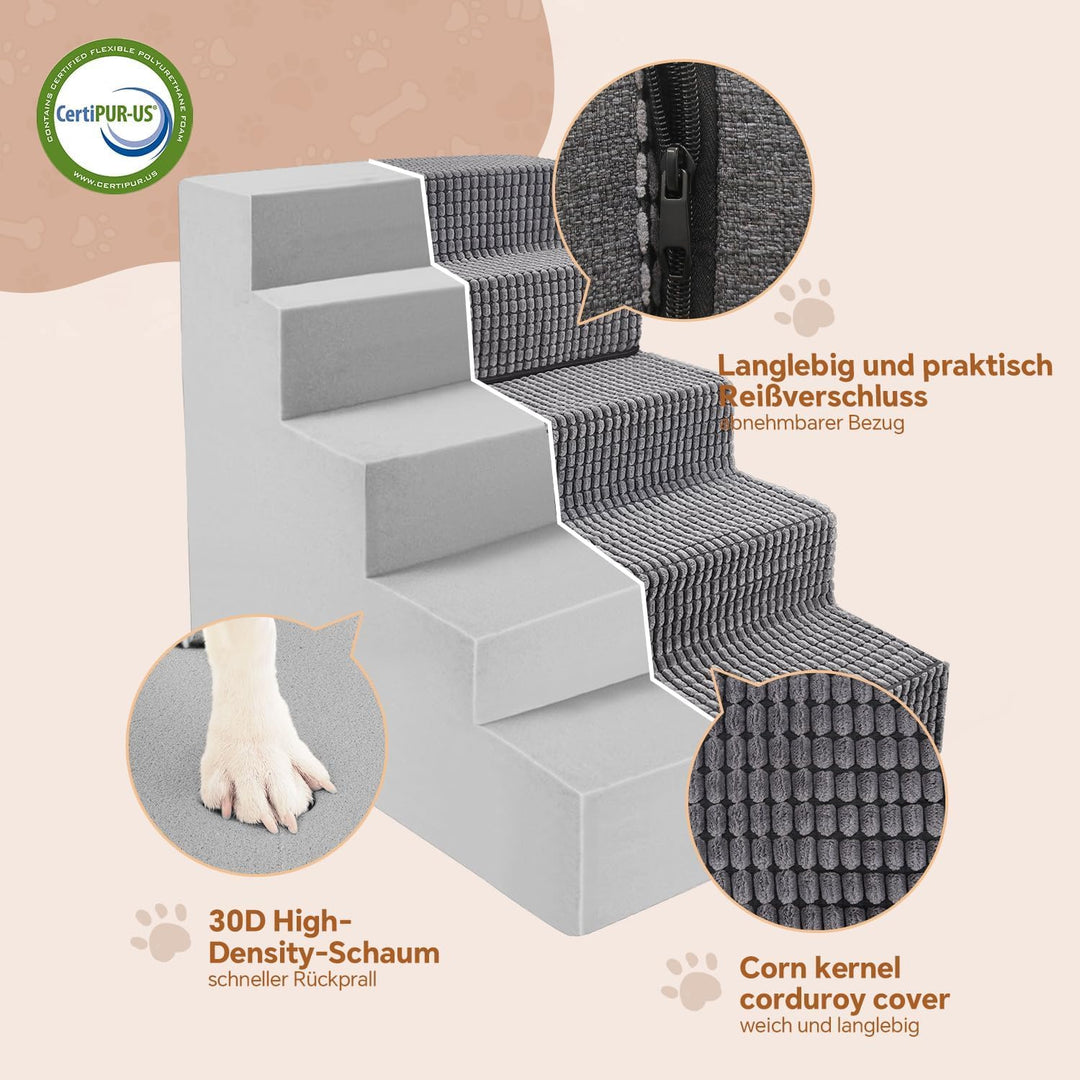 Sytopia Hundetreppe Grosse Hunde 5 Stufen Hoch, Hundetreppe für Bett 60cm, Haustiertreppe waschbar,