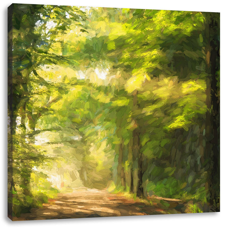 Pixxprint Waldweg im Frühling als Leinwandbild | Grösse: 70x70 cm | Wandbild | Kunstdruck | fertig b