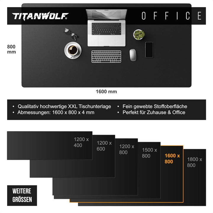 Titanwolf Übergrösse Mauspad 1600x800mm, XXXL Mousepad Home und Office Schreibtischunterlage Gross,