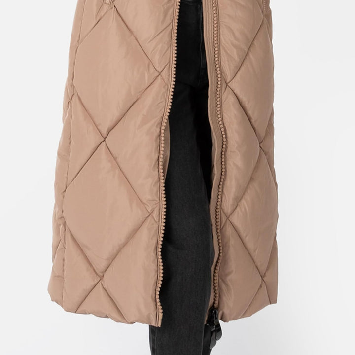 Women's Winter Jacket Ladies Coat Puffer Removable Faux Fur Hood Pockets Quilted Padded Longline Puf