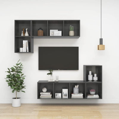 homiuse TV-Wandschrank Hochglanz-Grau 37x37x72 cm Holzwerkstoff Design TV Board Fernsehschrank Ferns