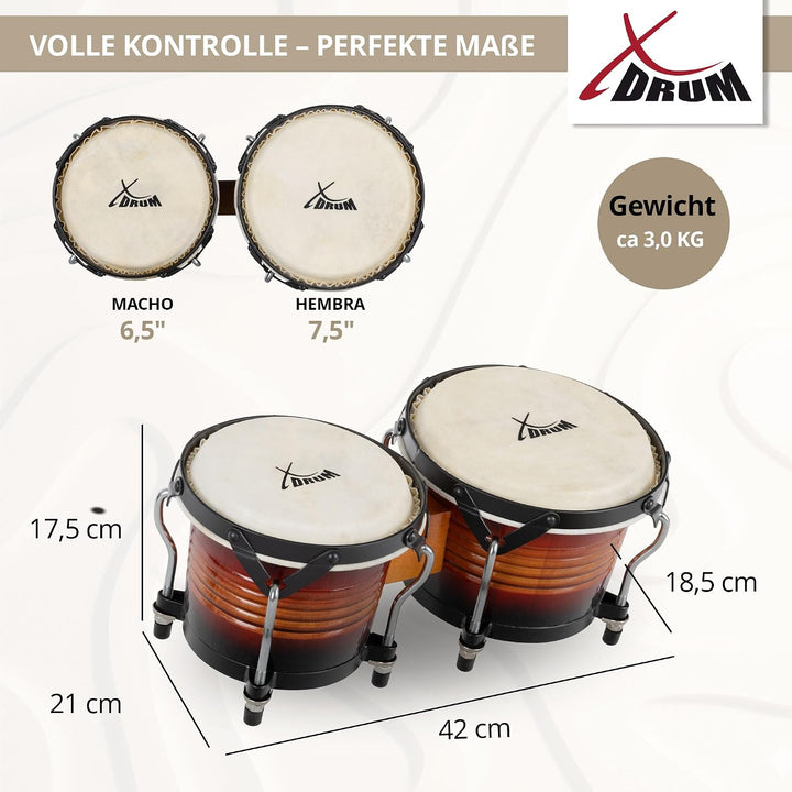 XDrum Bongos Pro Vintage Sunburst - 2 Trommeln mit 6,5" (17 cm) und 7,5" (20 cm) Durchmesser - Bongo