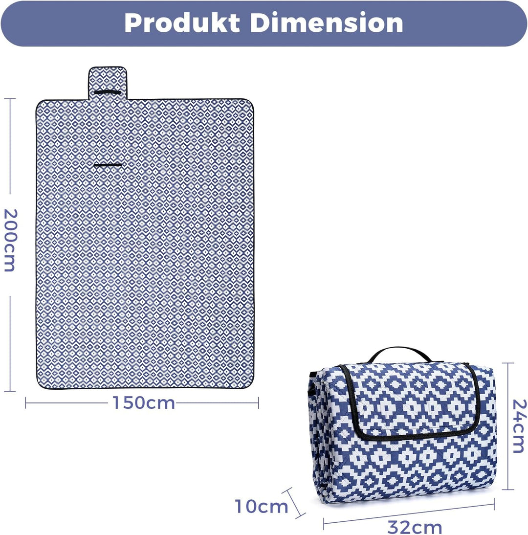 Oak & Tea Picknickdecke 150 x 200 cm, wasserdicht & isolierend, Grosse Faltbare Strandmatte, Camping