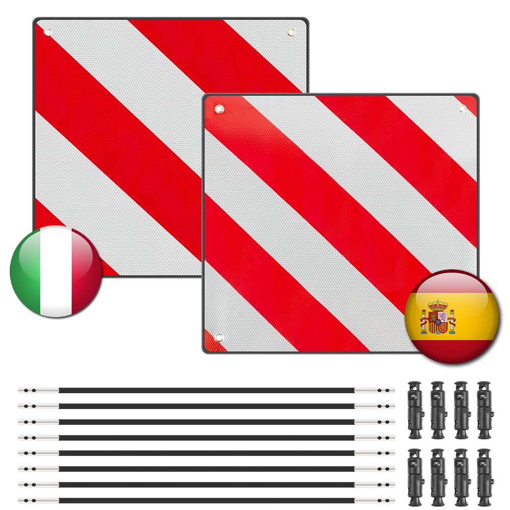 2 in1 Aluminium Warning Sign for Italy/Spain, 2 Stück Warning Sign Italy and Spain with 8 Tie Down S