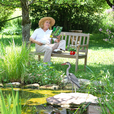 Relaxdays Reiher Gartenfigur, 2er Set, gegen Fischreiher, für Gartenteich, mit Erdspiess, Kunststoff