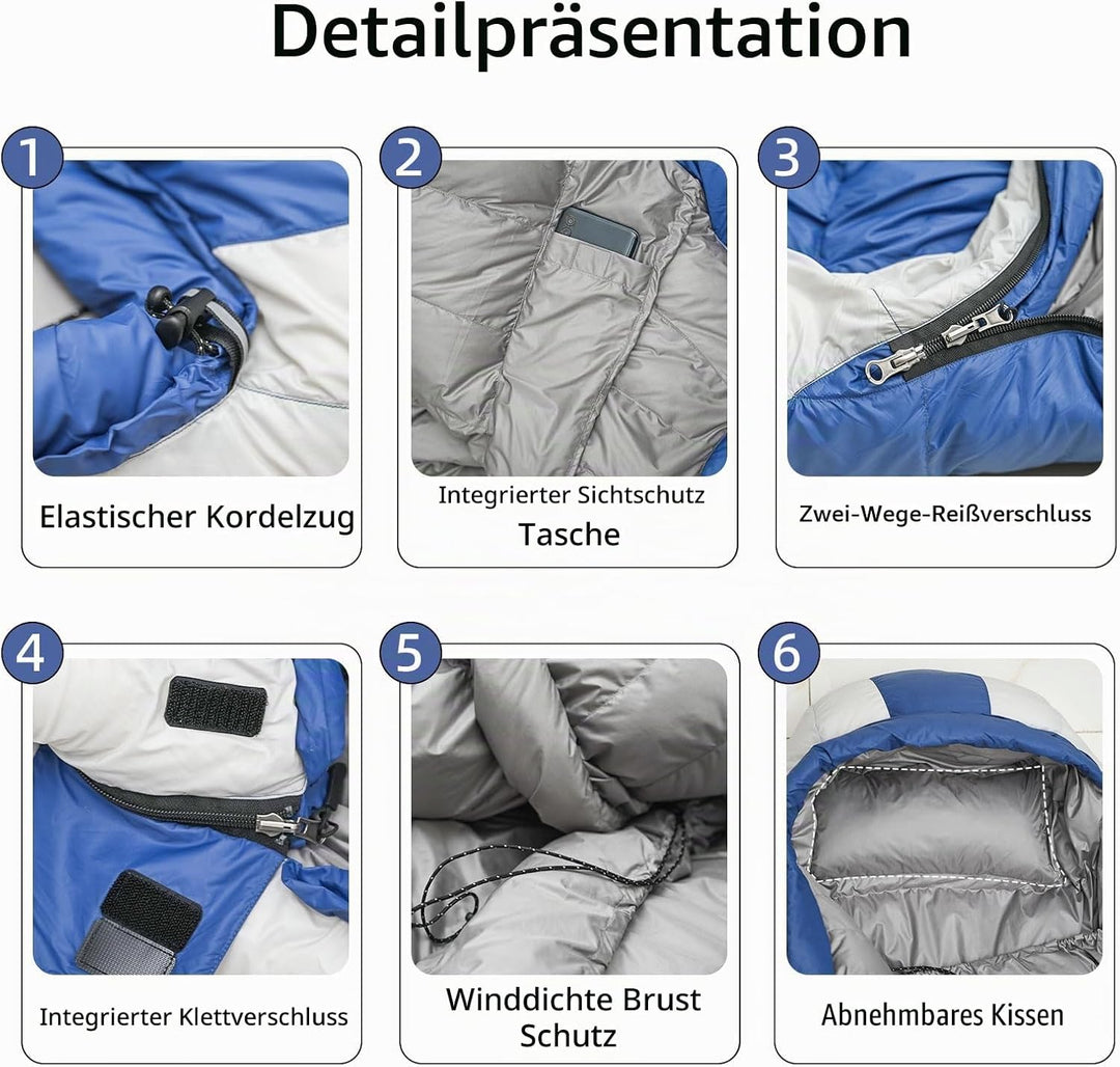 Ultraleicht Daunenschlafsack mit Kissen, Kleiner Leichter Sommer Schlafsack 680FP für Erwachsene und