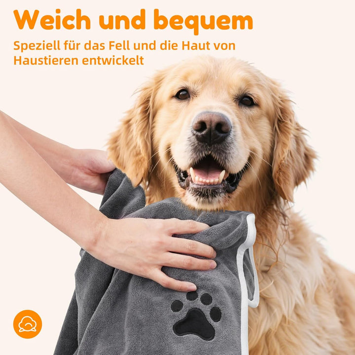 2er Set Hunde Handtuch extra saugfähig, Hundehandtücher aus Mikrofaser, Weich, Langlebig und Schnell