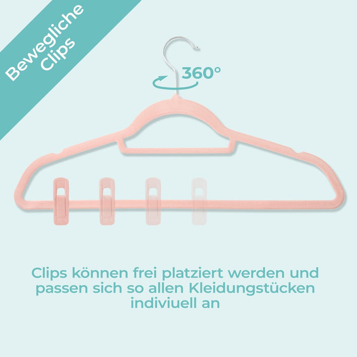 Blumtal Kleiderbügel Samt 30 Stück mit Clips - Bügel Samt 360° drehbar und robust - platzsparende Kl