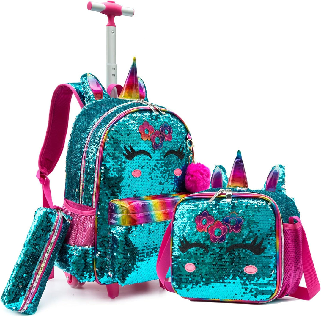 Rucksack Mädchen Schulranzen Trolley Schulrucksack Mädchen Teenager 3PCS Kinder Schultrolley Geeigne