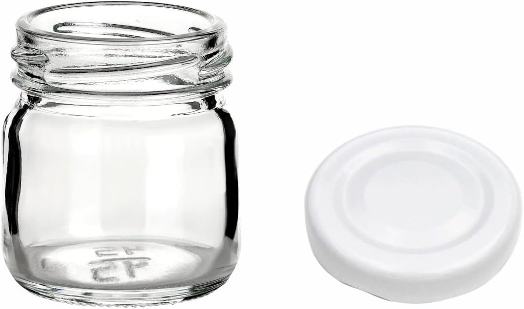 gouveo 48er Set Einmachgläser 40 ml Mini mit Schraub-Deckel weiss - Mini Vorratsgläser mit Drehversc