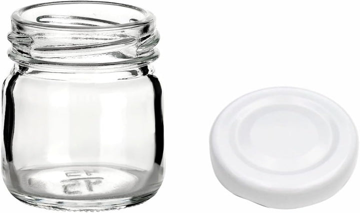 gouveo 48er Set Einmachgläser 40 ml Mini mit Schraub-Deckel weiss - Mini Vorratsgläser mit Drehversc