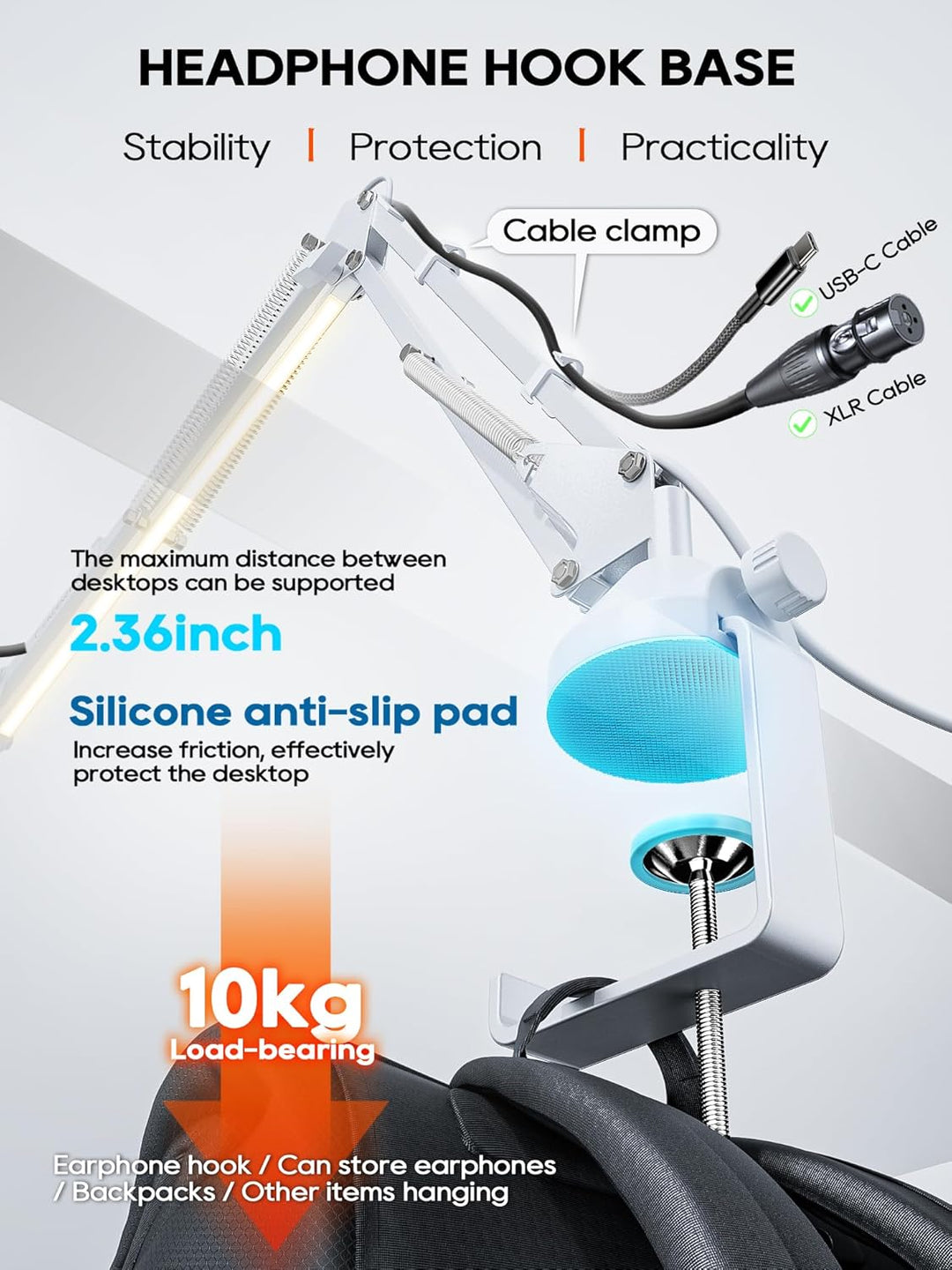 Overhead Mikrofon Arm [40 cm erhöhen]-Professioneller Mikrofon Ständer kompatibel mit HyperX QuadCas