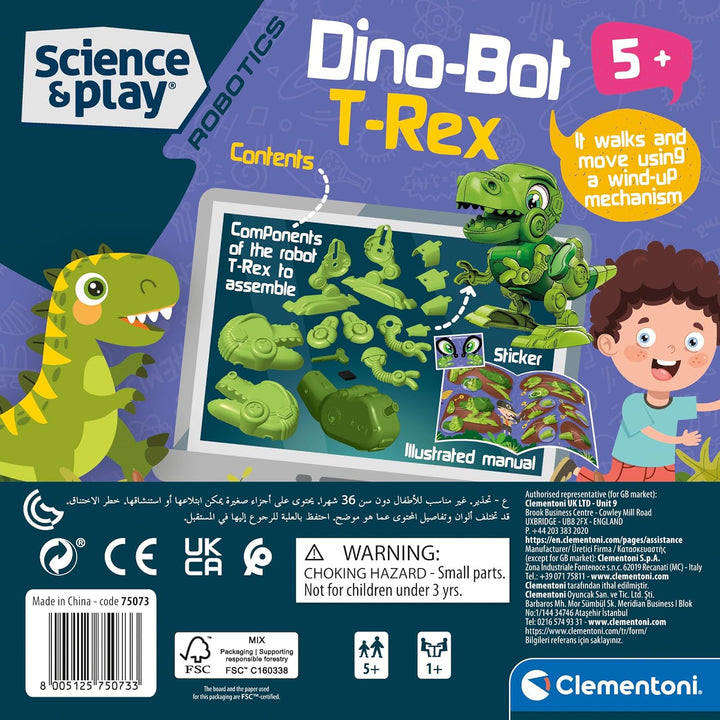 Clementoni 75073 Science & Play Dino Bot T-Rex, pädagogisches und wissenschaftliches Bauset, Geschen