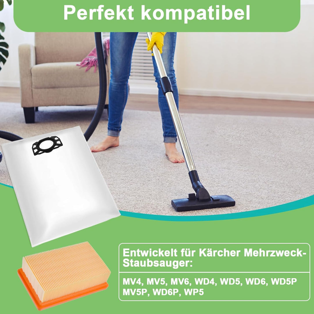 Staubsaugerbeutel-Filterset für Kärcher WD4 WD5 WD6 MV4 MV5 MV6 WD5P WD6P Premium, 8 Beutel ersetzen