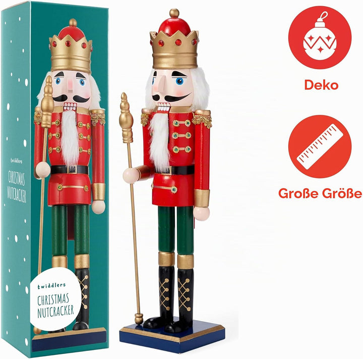 THE TWIDDLERS Grosse Weihnachten Nussknacker Holzfigur, XL 50cm - Klassische Weihnachtsdekoration