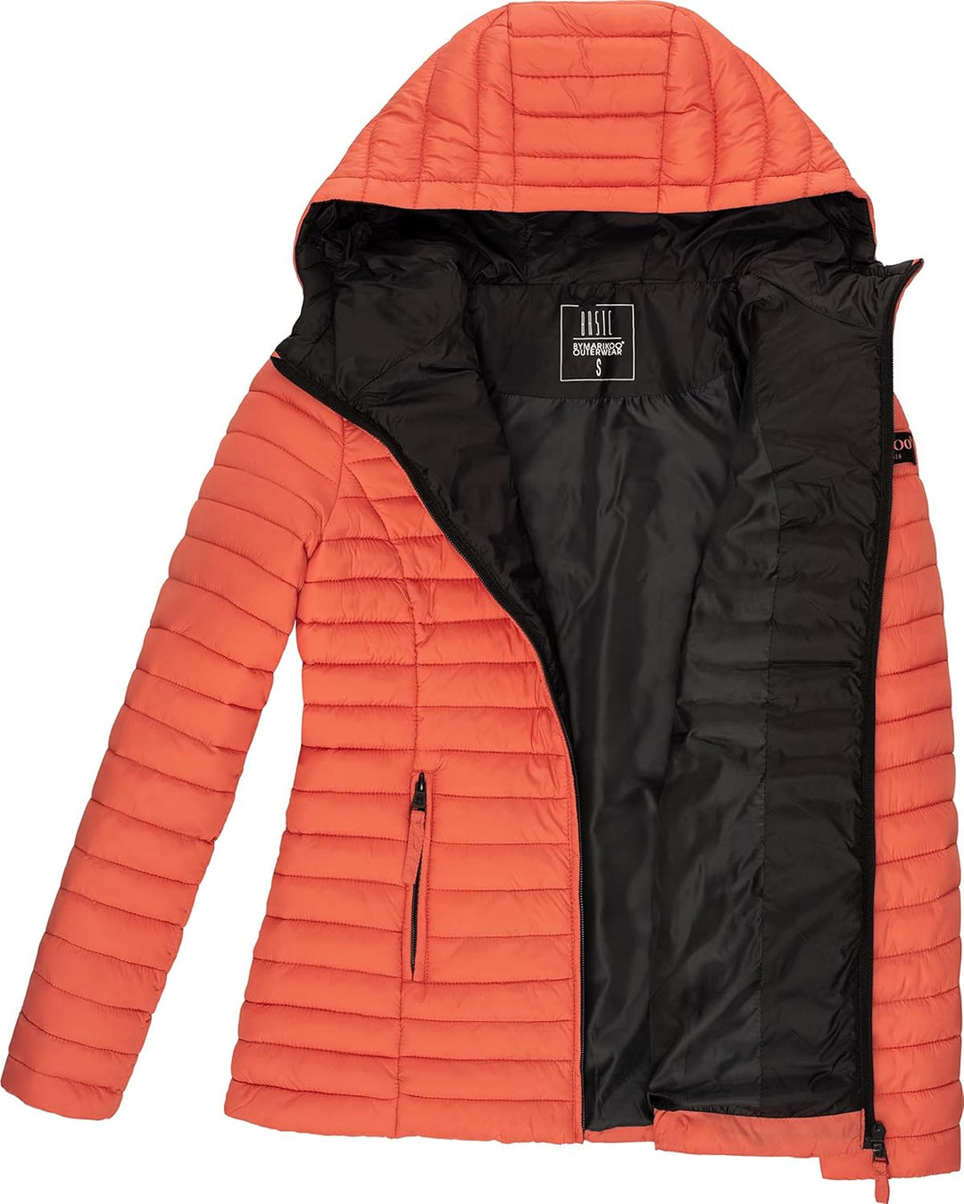 MARIKOO Damen leichte Übergangsjacke Steppjacke mit Kapuze Asraa XS-3XL, Coral