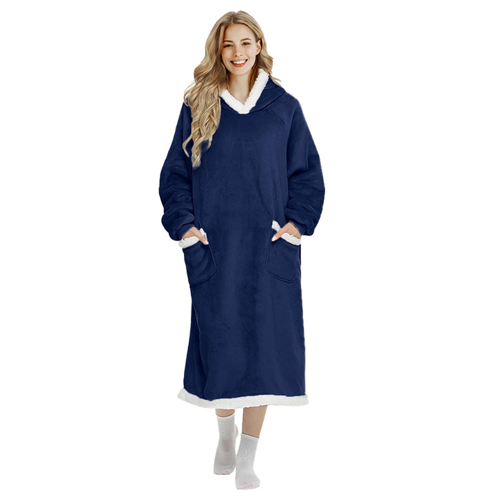 FEELJAM Kuscheldecke mit ärmeln und kapuze hoodie decke tragbare decke navy blu wolldecke mit ärmel