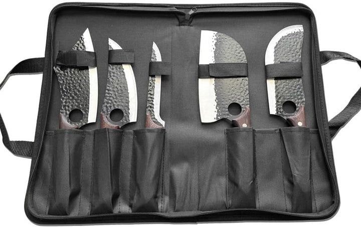 5-Set Messerset Küchenmesser mit Ergonomischen Holz Griff, Scharfe Messer Set aus Hochwertigem Carbo