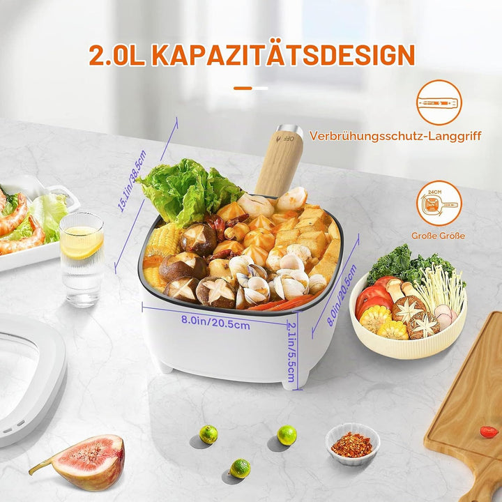 Audecook Hot Pot Elektrisch 2L, Elektrische Pfanne mit Antihaft-Keramikglasur, 20 cm, Tragbarer Mult