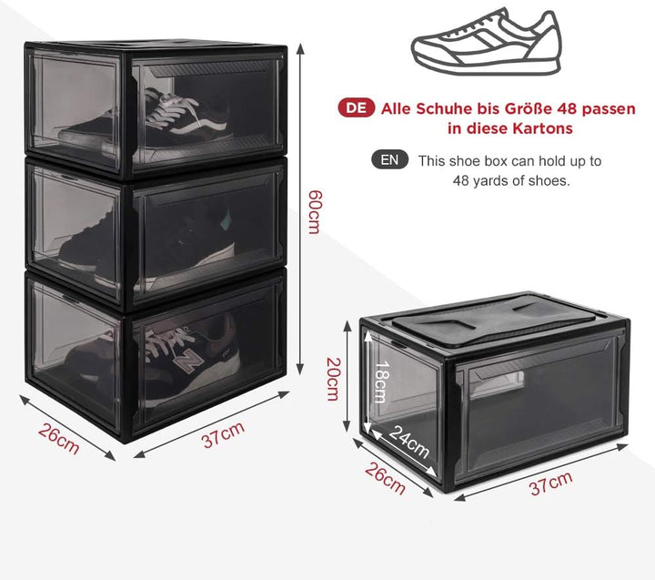 Yorbay Schuhbox, 3er Set, stapelbarer Schuhorganizer, Kunststoffbox mit durchsichtiger Tür, Mehrweg