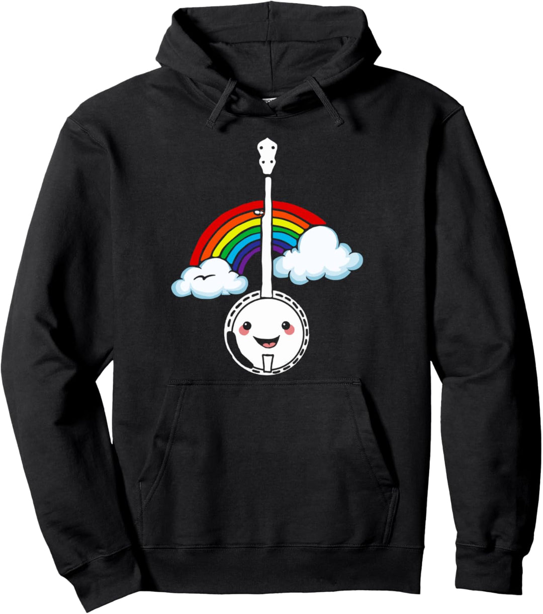 Happy Kawaii Banjo and Rainbow Cute & Funny Music Pullover Hoodie