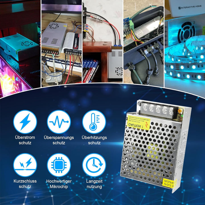LightingWill Schaltnetzteil 12V 5A 60W Netzteil, LED Trafo Schaltwandler AC 230V auf DC 12 Volt, Ada
