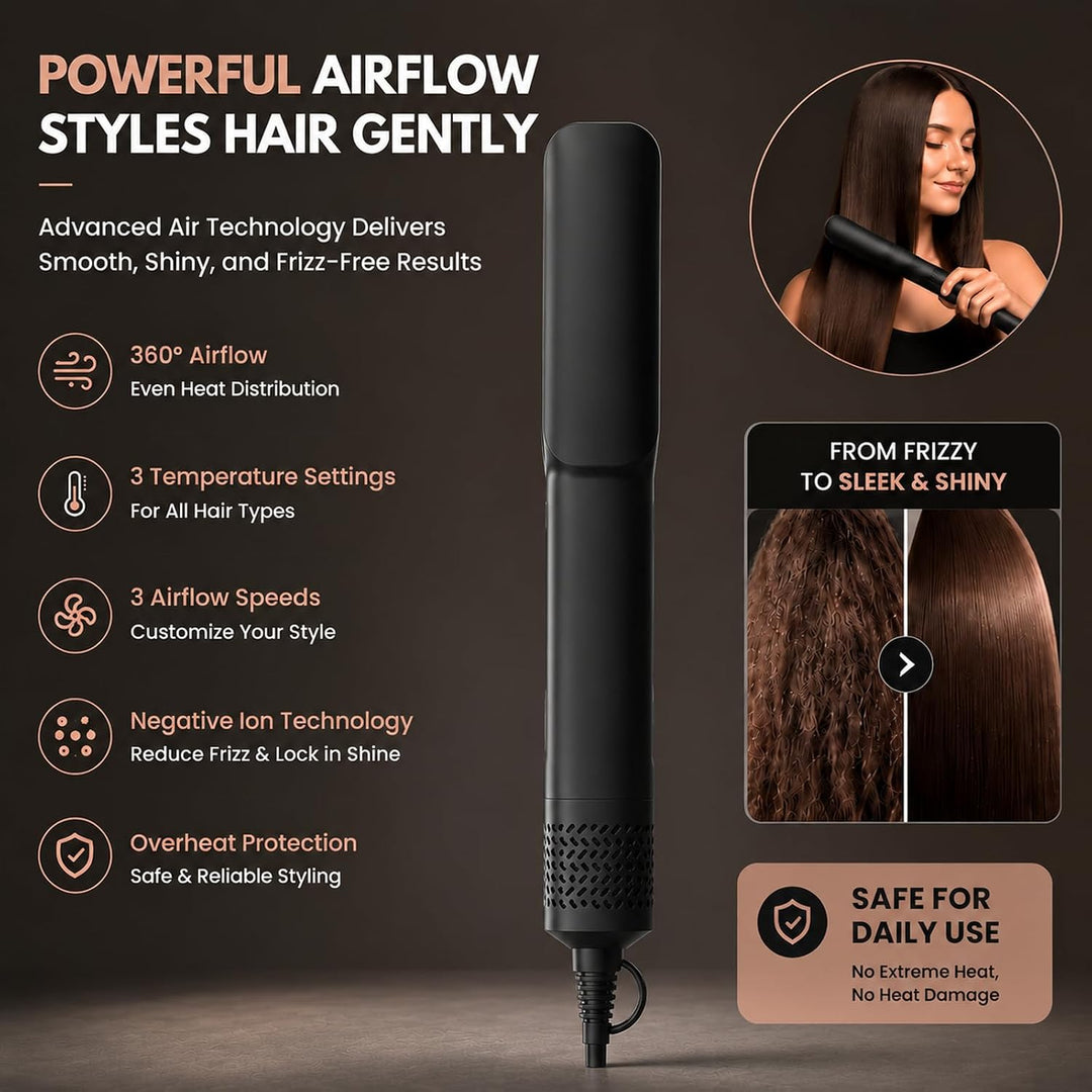 slopehill Air Haarglätter, Haarglätter &amp; Haartrockner 2-in-1 Schwarz, Schwarz