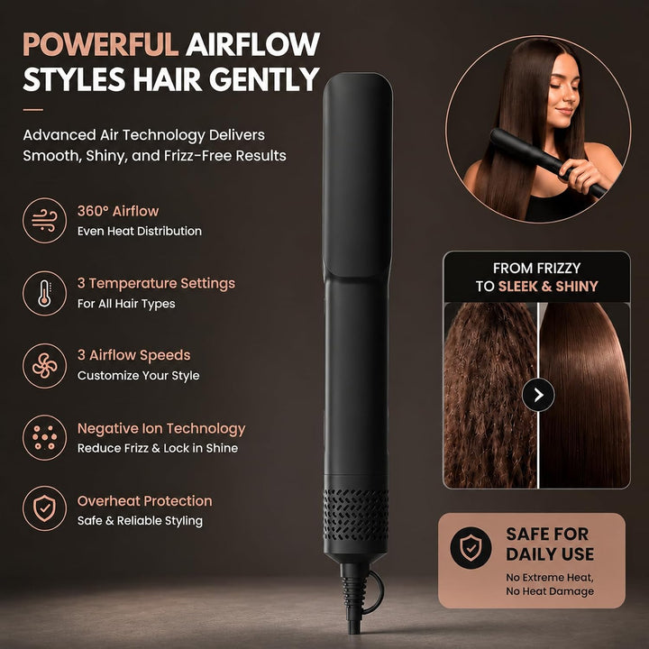 slopehill Air Haarglätter, Haarglätter &amp; Haartrockner 2-in-1 Schwarz, Schwarz