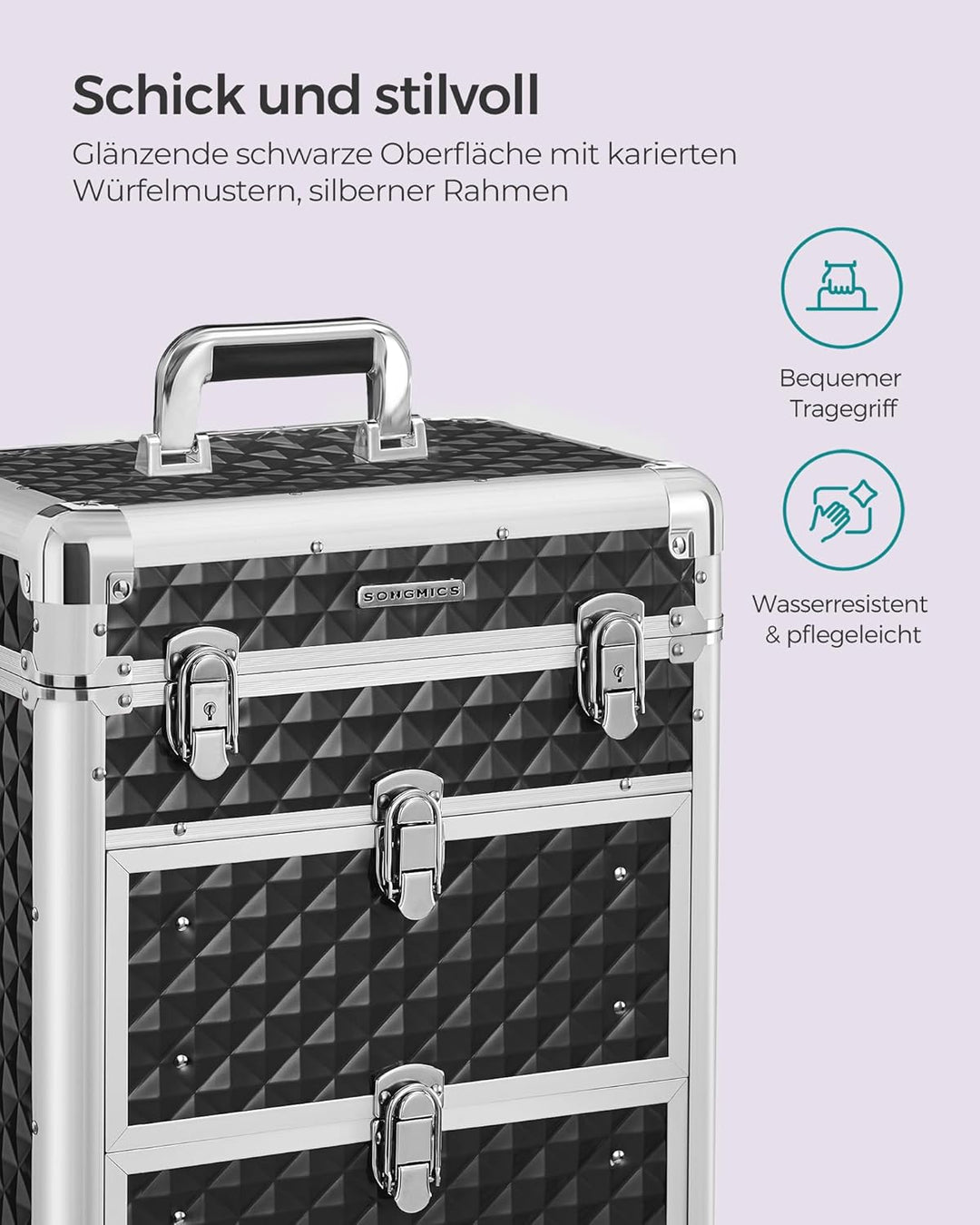 SONGMICS Kosmetikkoffer Trolley, professioneller Schminkkoffer, Friseurkoffer mit 4 abnehmbaren Univ