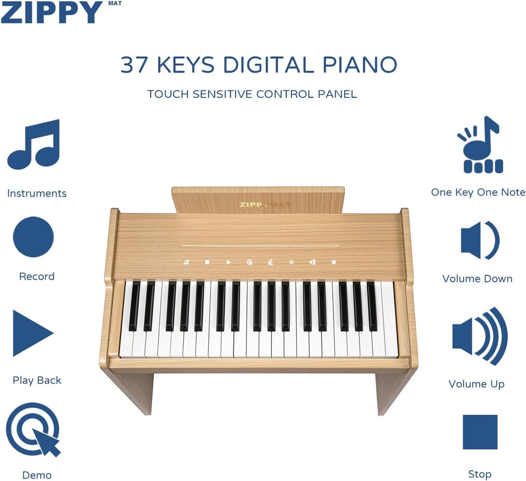 ZIPPY MAT Kinderklavier, 37 Tasten Digitalpiano für Kinder, berührungsempfindliches Bedienfeld, Laut