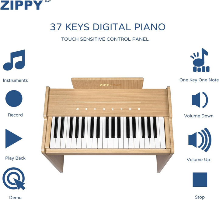 ZIPPY MAT Kinderklavier, 37 Tasten Digitalpiano für Kinder, berührungsempfindliches Bedienfeld, Laut