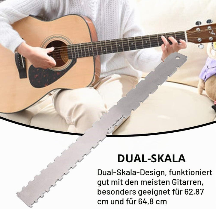 24,75 Zoll gekerbte gerade Kantenlehre, Gitarrenhalslineal tragbares Edelstahl-Gitarrenbauer-Werkzeu