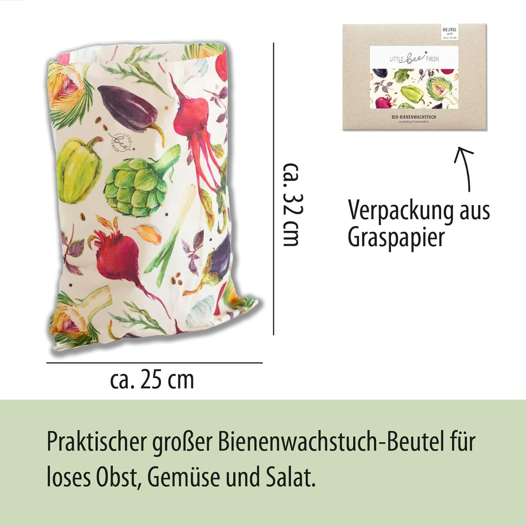little bee fresh Bio-Bienenwachstuch grosser Beutel 25x32 cm aus Deutschland - hält Lebensmittel nat
