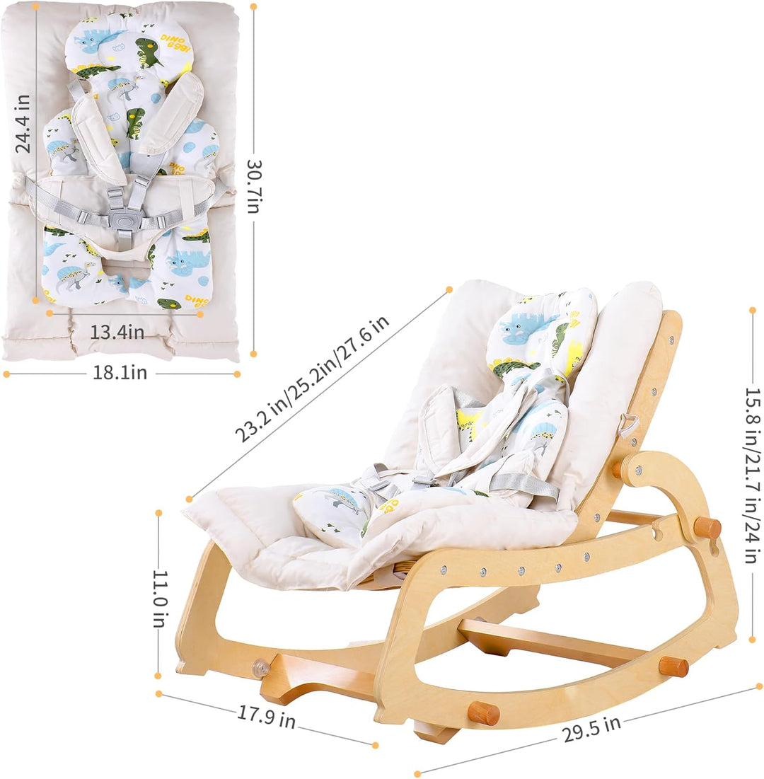 MALLBEST 3-in-1 Babywippe mit Doppelpolsterung, für 0-12 Monate, Verstellbarer Holz-Rocker-Stuhl für