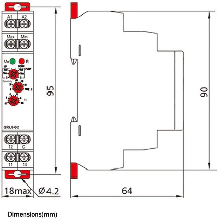GRL8-02 Flüssigkeitsstandsregelungsrelais, 10 A AC/DC 24 V-240 V Flüssigkeitsstandsregelungsrelais W