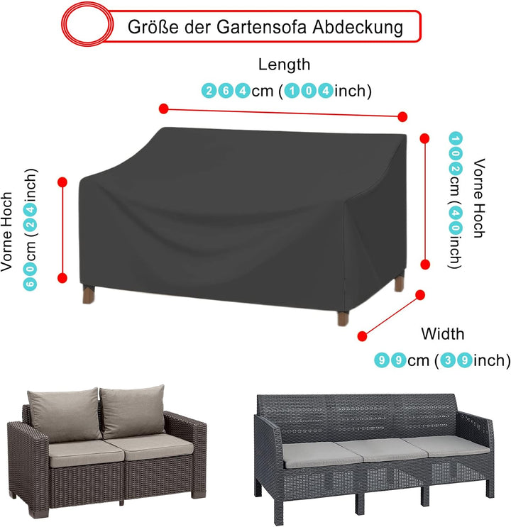 EKQSGLC Gartensofa Abdeckung Wasserdicht, 600D Schutzhülle Gartensofa mit Lüftungsschlitzen, Outdoor