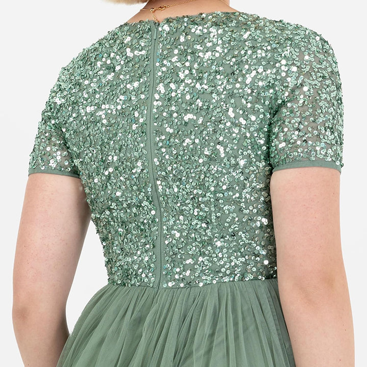 Maya Deluxe Damen Midi-Kleid mit V-Ausschnitt, Verziert Brautjungfernkleid Deep Mint 34, Deep Mint 3