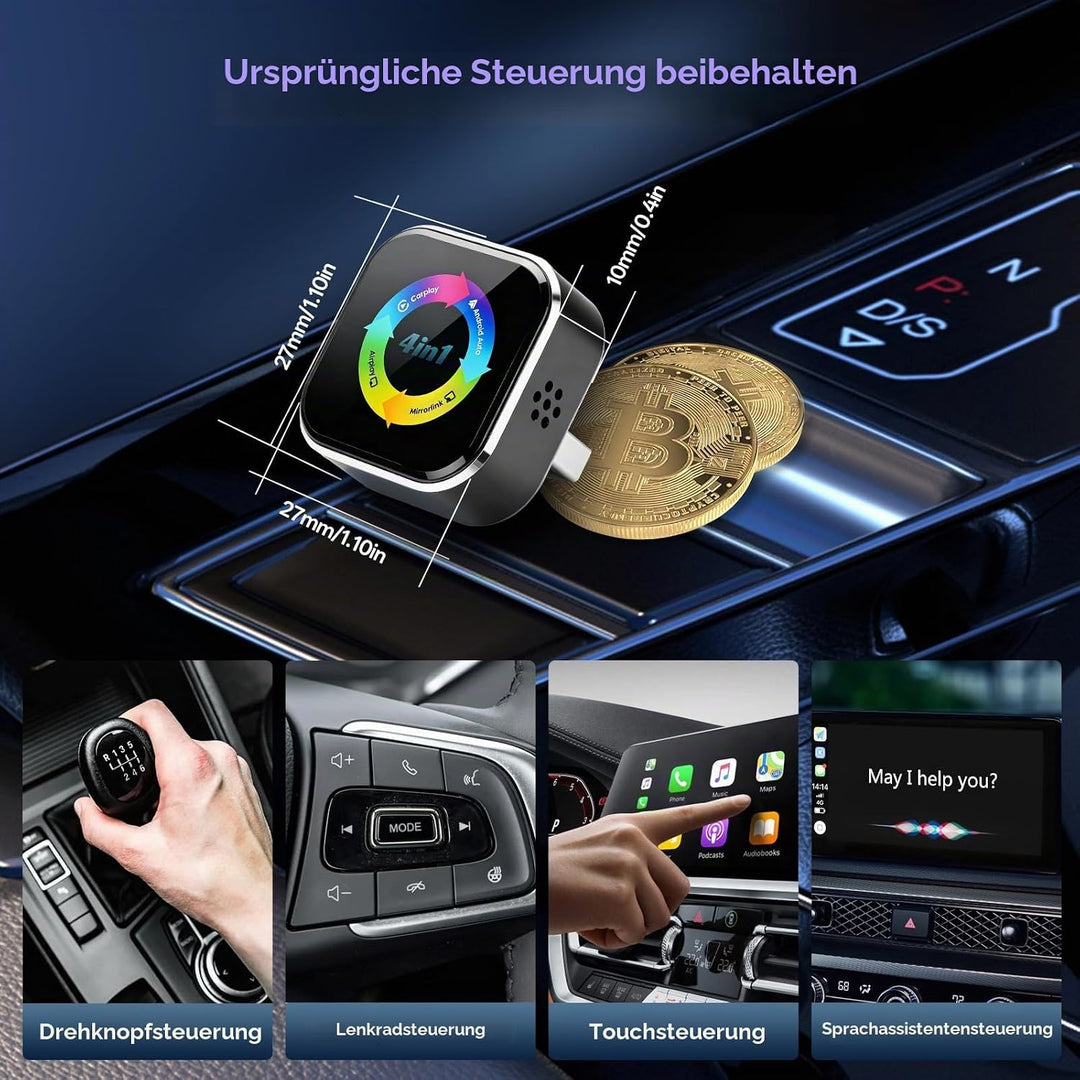2026 4-in-1 Wireless CarPlay Adapter – Kabelgebunden zu Kabellos für CarPlay &amp; Android Auto, 2.4+5.0