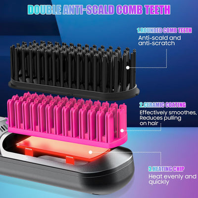 LADYSONS Haarglätter Bürste, 5000mAh Glättbürste Kabellos, Mini Tragbare Glätteisen für Reise, Schne