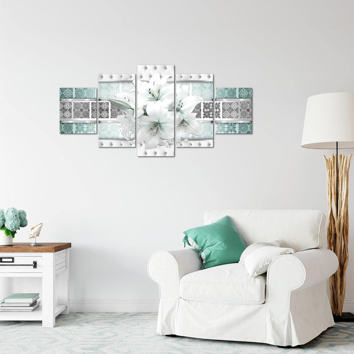 Runa Art Wandbilder Blumen Lilien 5 Teilig Bild auf Vlies Leinwand Deko Wohnzimmer Abstrakt Grau Tür
