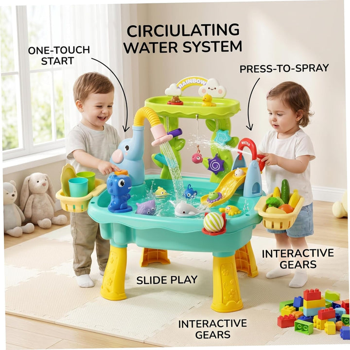 Wassertisch für Kinder, 2-lagiger 6-in-1-Wasserspieltisch, blaues Kinderspielzeug mit zirkulierender