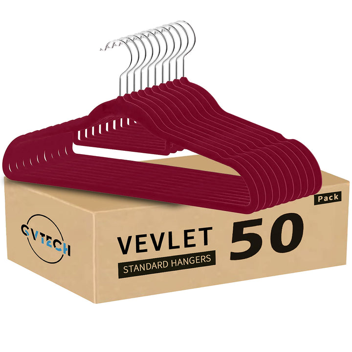 GVTECH Kleiderbügel Samt, [50 Stück], Bügel, rutschfest, kleine Stange für Krawatten, 360° drehbarer