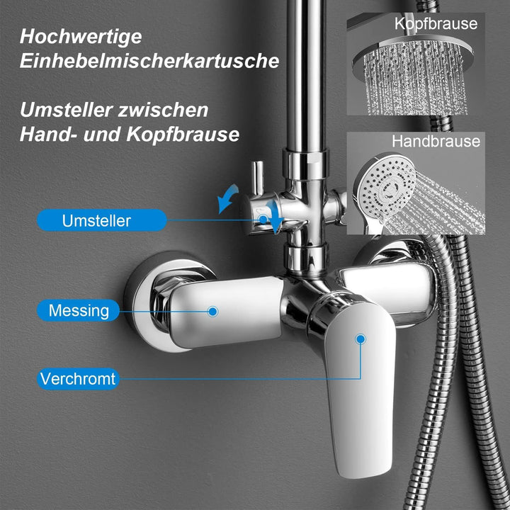 YOOZENA Duscharmatur Komplettset, Duschsystem mit Einhebelmischer,Duschset (Duscharmatur, Regendusch