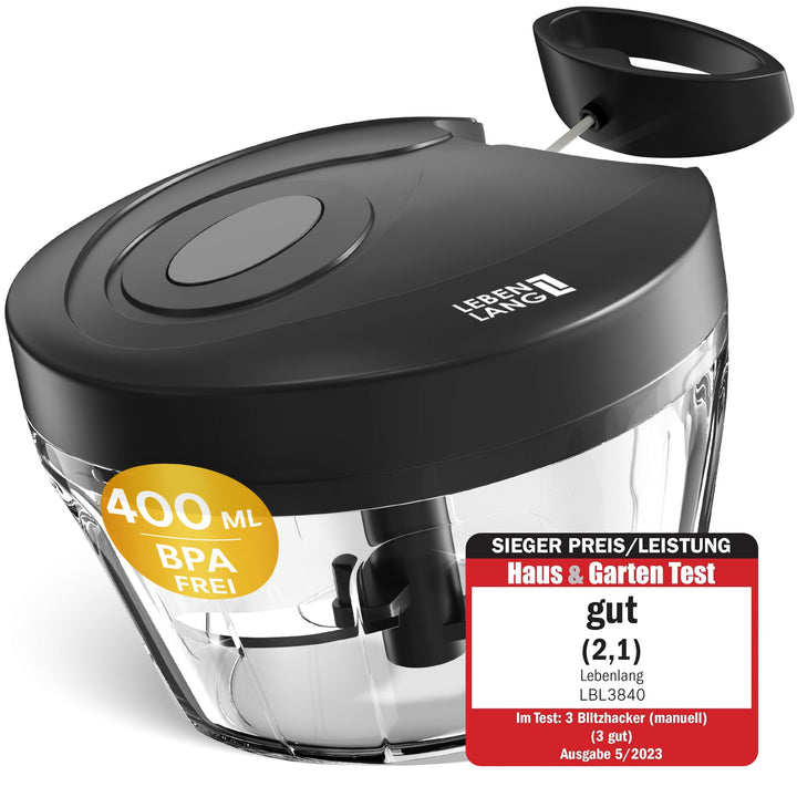 LEBENLANG Gemüse &amp; Zwiebel Zerkleinerer Manuell - 400ML &amp; BPA-Frei | 3 Klingen Obstzerkleinerer Manu