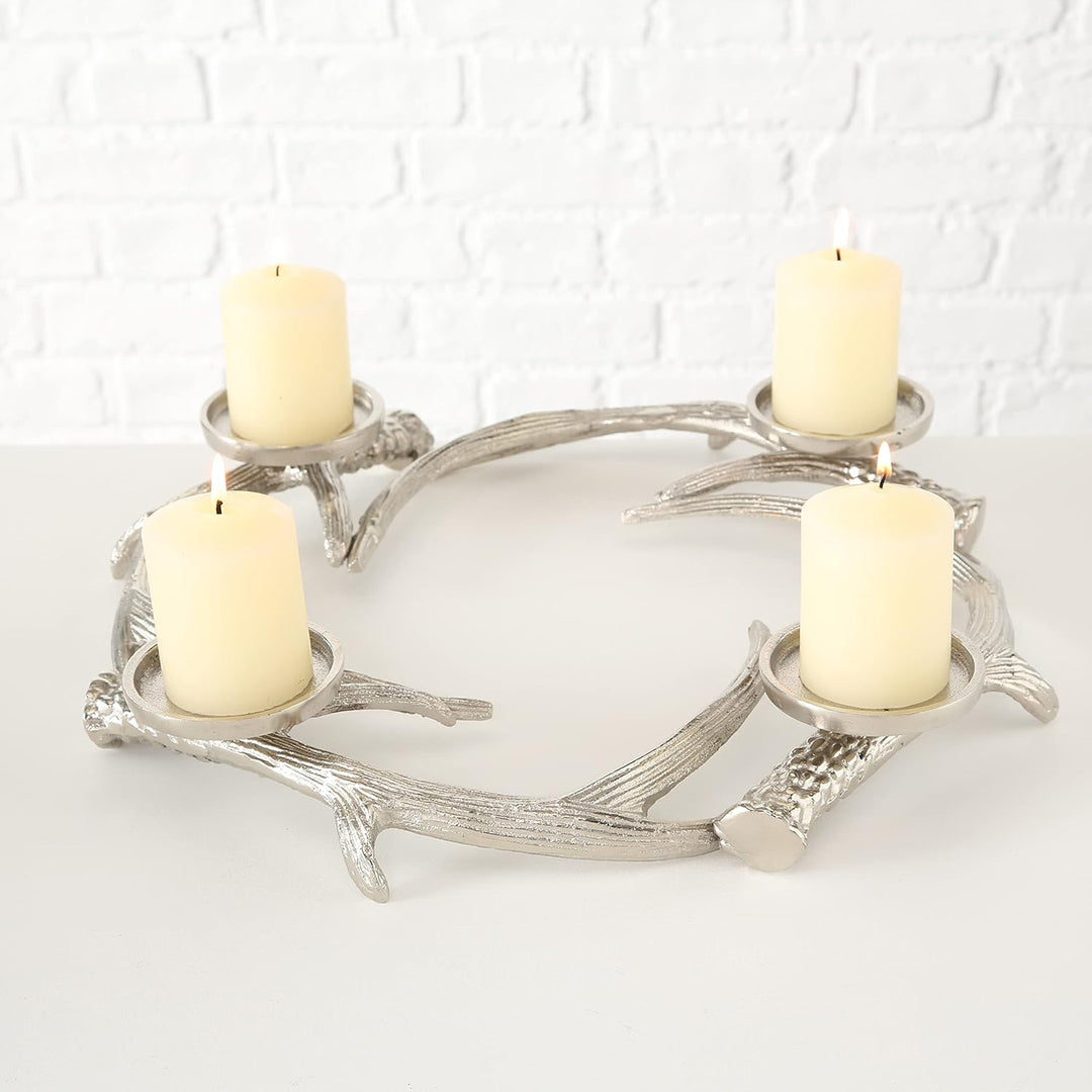 mucHome Kerzenleuchter Adventskranz Geweih Ø45cm Silber Aluminium